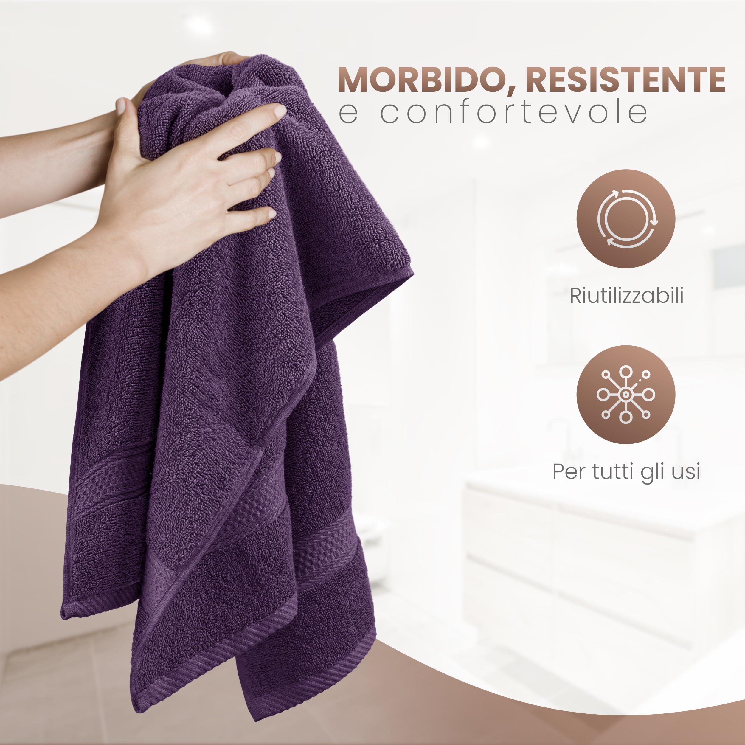 Utopia Towels - Set di 6 (50 x 100 cm), Asciugamani Mani, Asciugamani Per Le Mani, Altamente Assorbenti Con Gancio, 100% Cotone (Prugna)