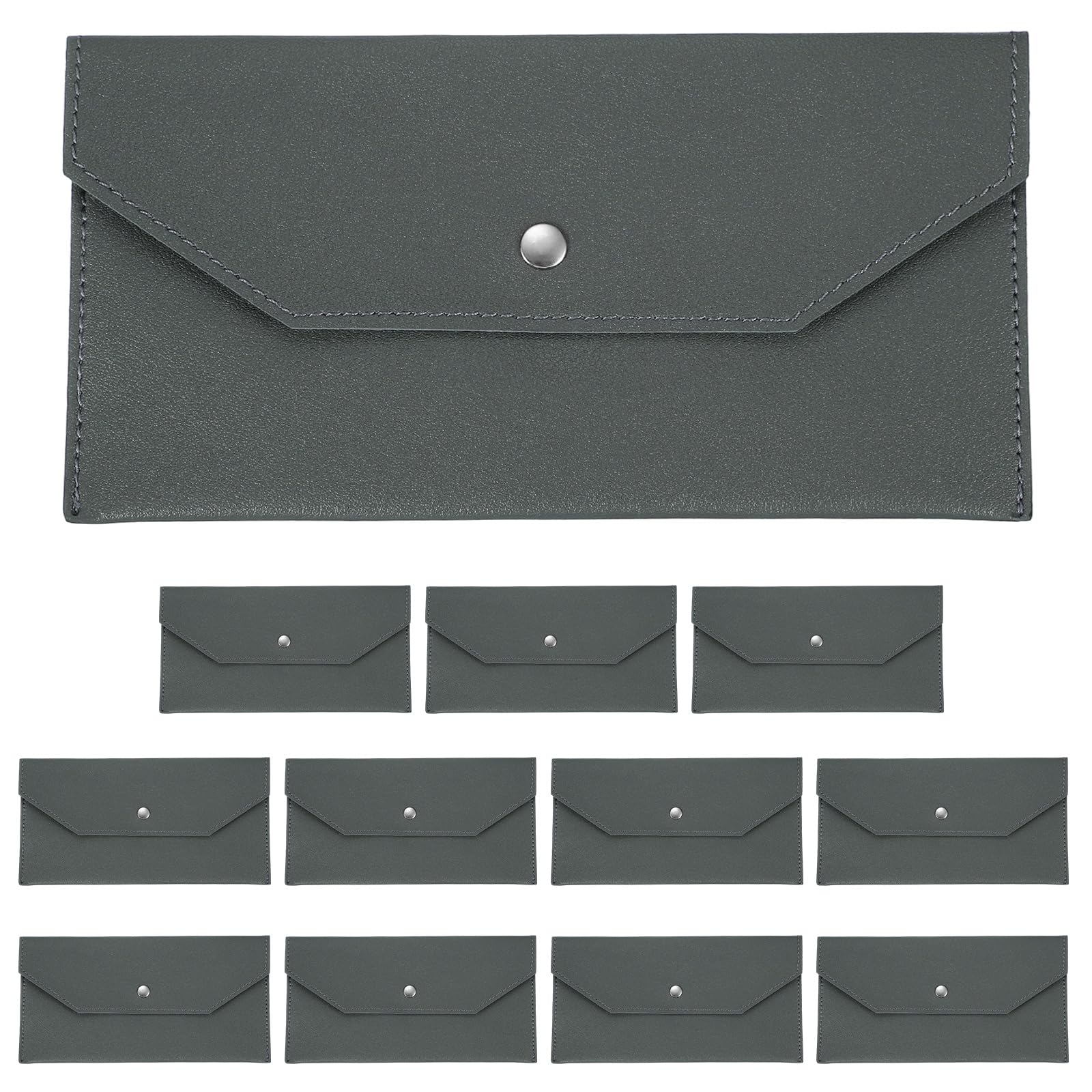 PATIKIL 12Pcs PU Leather Envelope Wallet Card, Reusable Money Pouch Small Leather Organizer Pouch for Women Men Travel,Gray