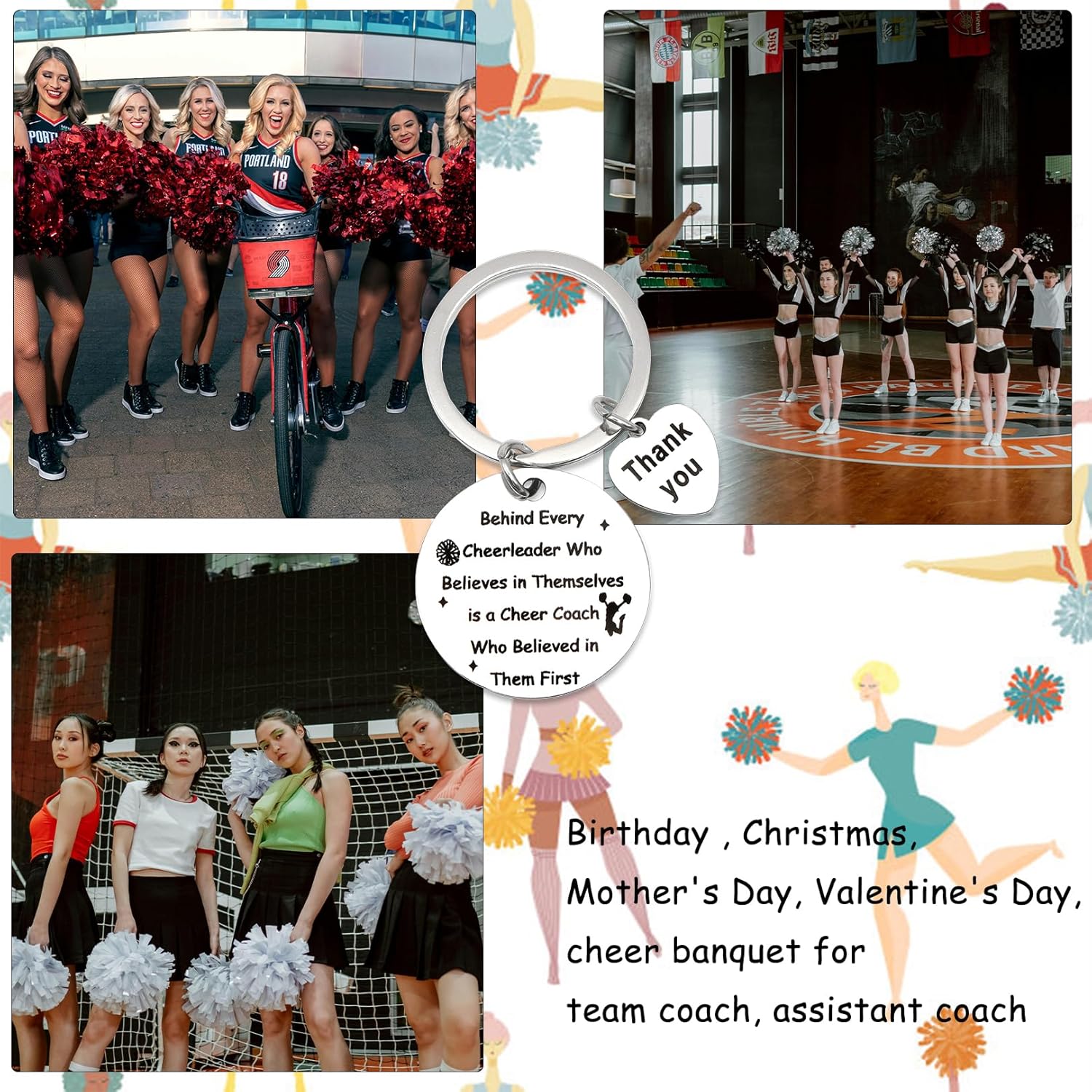 Cheer Coach Gifts Keychain for Women Cheer Coach Appreciation Gifts for Cheerleader Volleyball Football Basketball Soccer Cheerleading Coaches Thank You Gift - Image 2
