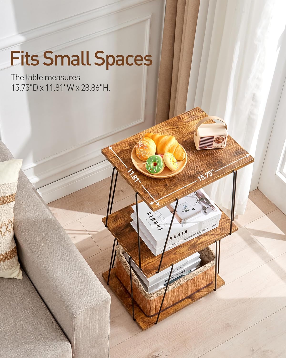 KJGKK Tall End Table, Small Side Table, 29 inch High Entryway Table, Bedside Table for Living Room, Bedroom and Office, Rustic Brown