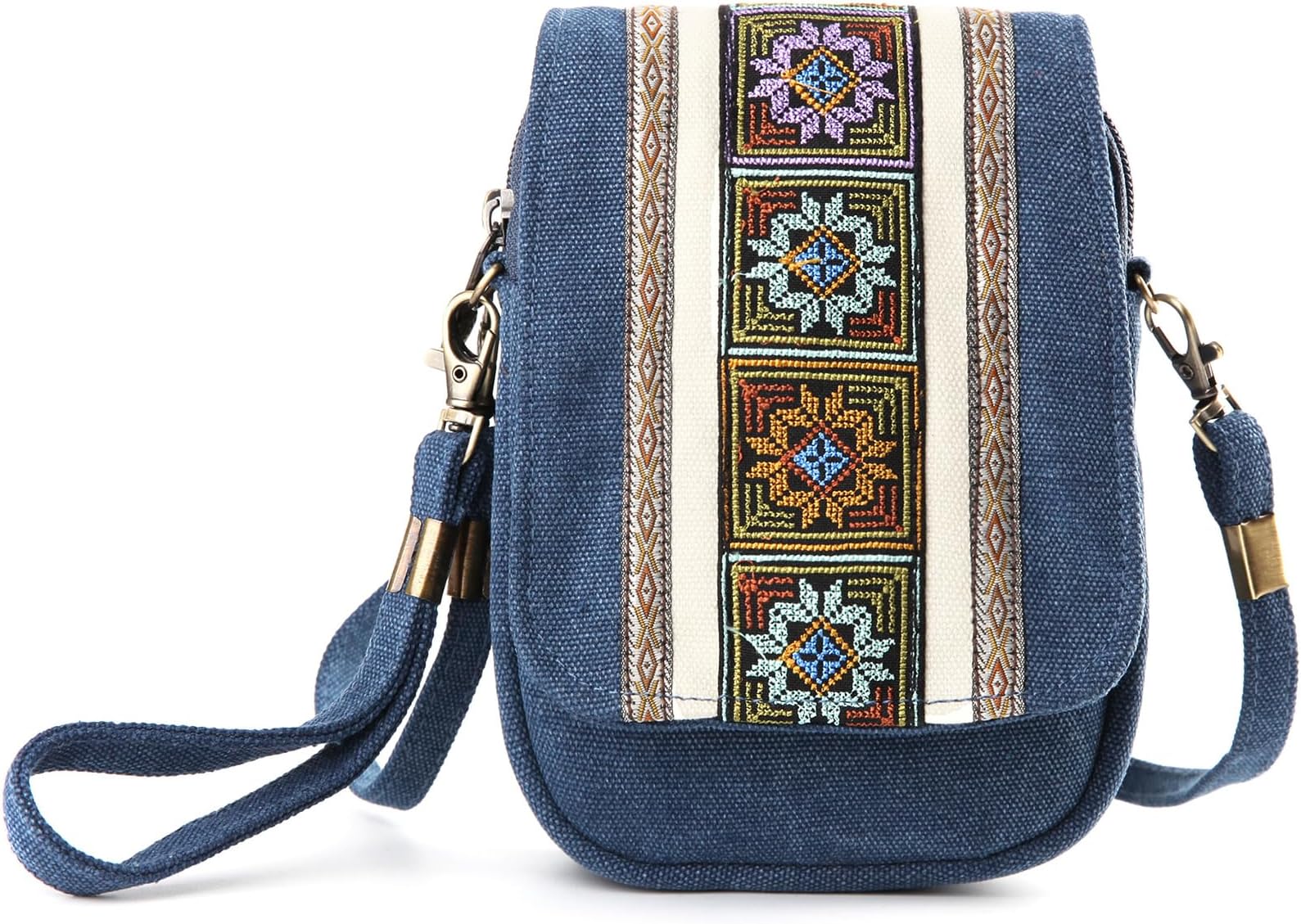 Embroidery Canvas Crossbody Bag Cell phone Pouch Coin Purse for Women