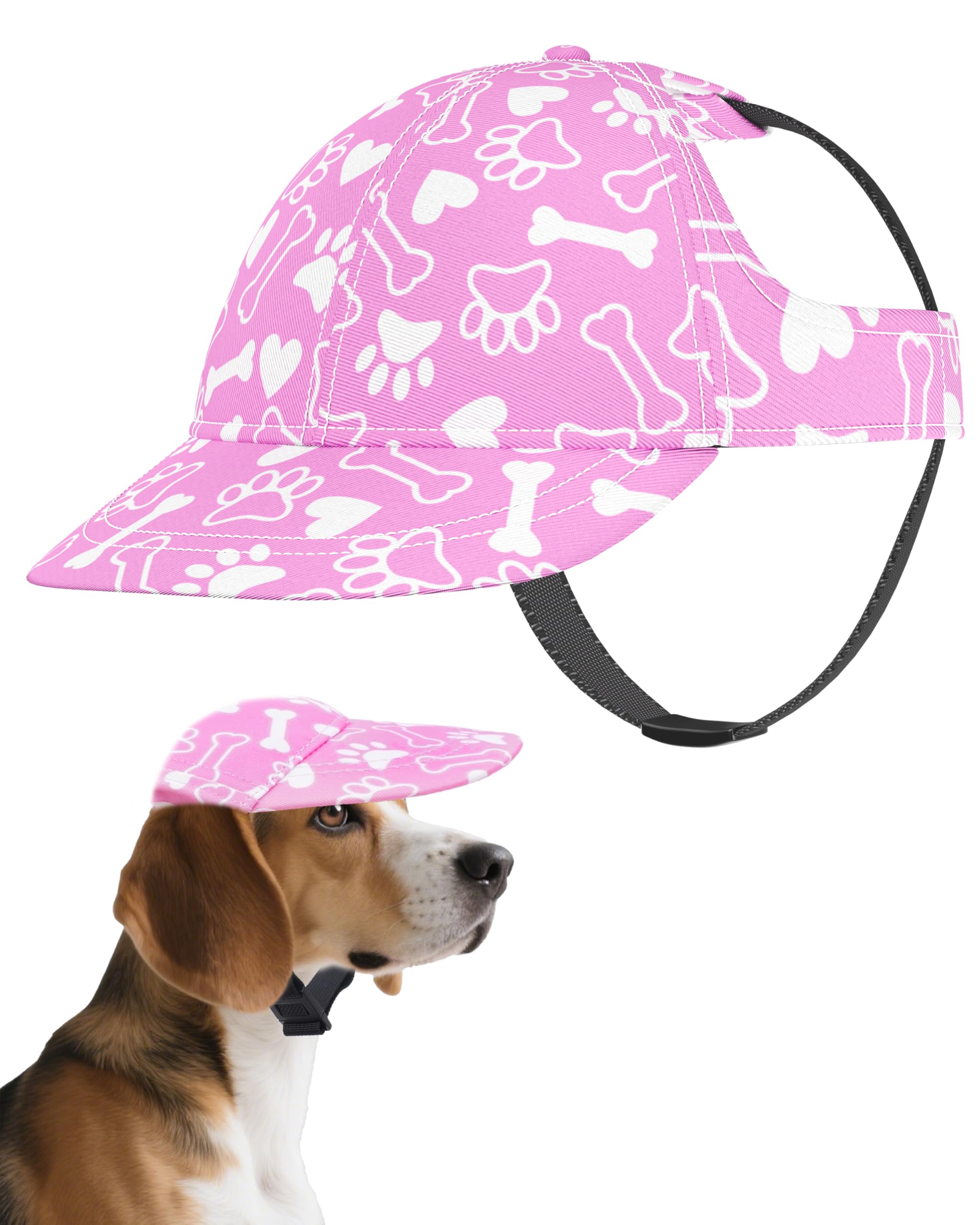 PET SHOW Dog Baseball Cap Paw Print Dog Visors for Medium Large Dogs Pet Sun Hats with Ear Holes Adjustable Buckle Summer Girl Puppy Hat -Pink/M