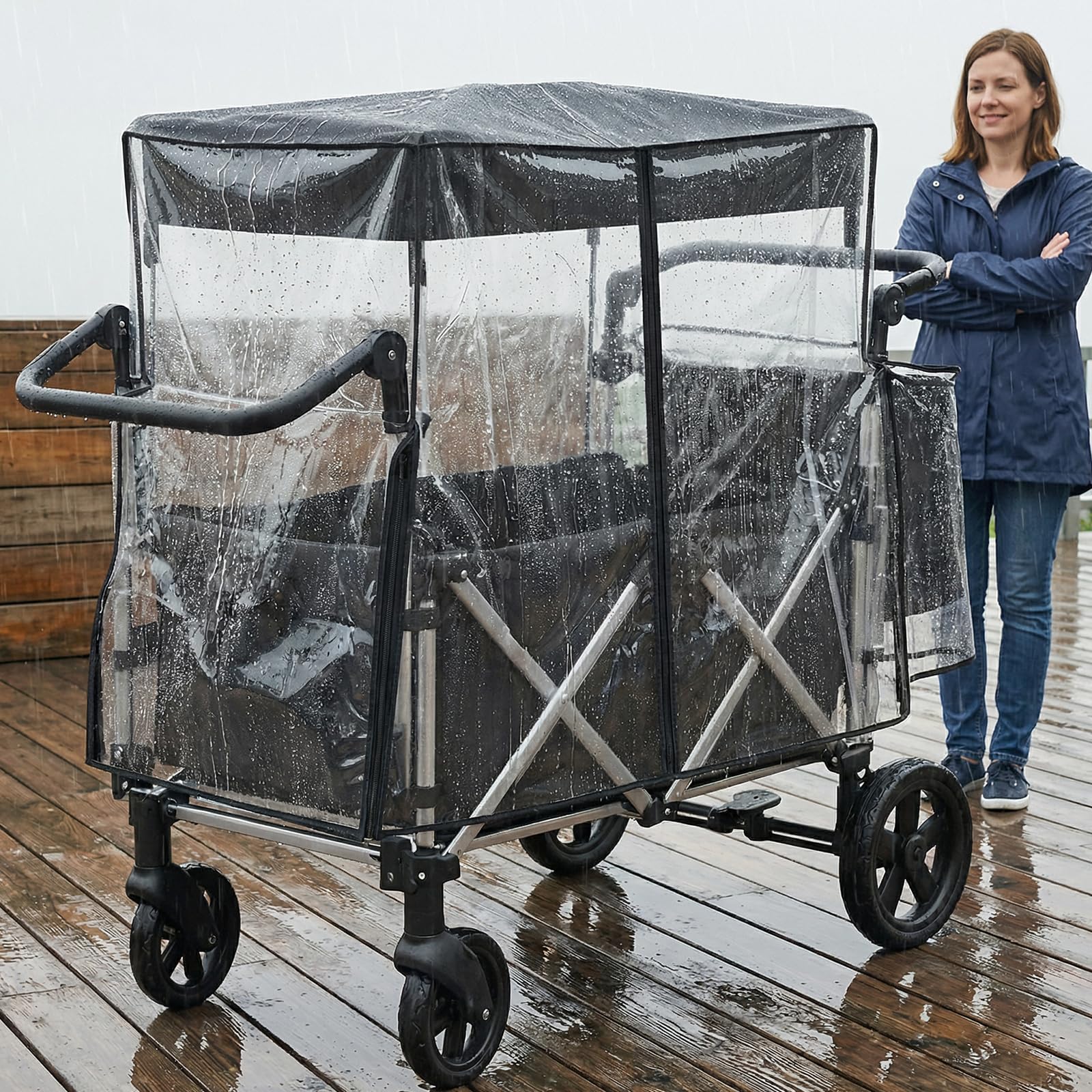 Universal Bollerwagen Regenschutz, Regenverdeck Universal, EVA Regenschutz Transparent mit Reißverschluss, Bollerwagen Zubehör für Transportwagen, Strandwagen, Kinderwagen,105 * 50 * 80cm, Hellgrau