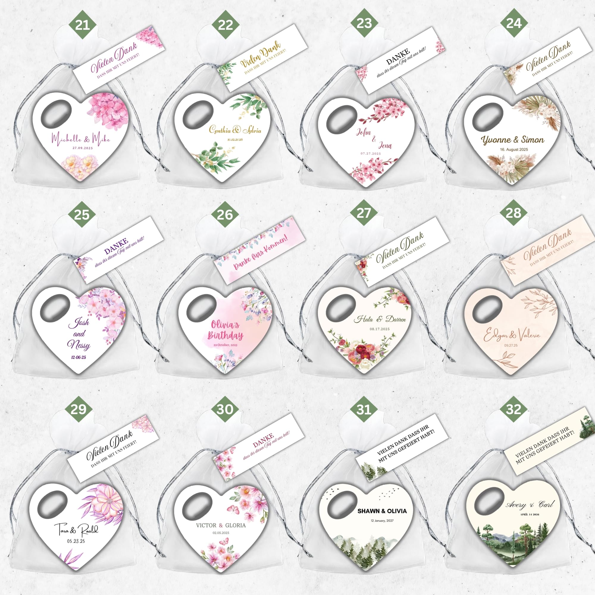 Personalisierte herzförmige Hochzeit Gastgeschenke Magnet-Flaschenöffner, individuelle Bridal-Shower Geschenke mit, Partygeschenk zur Hochzeit (Set mit 30 Stück)