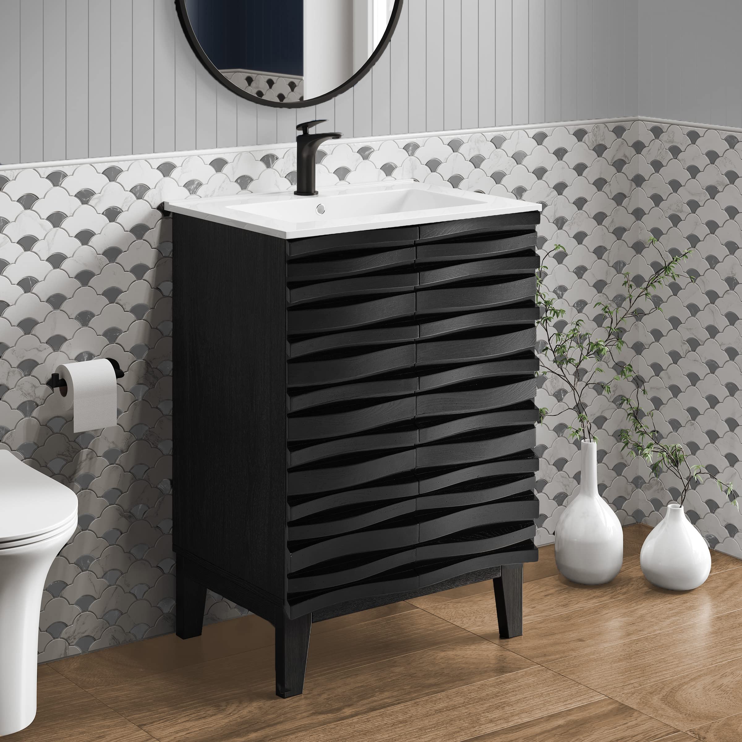 Meuble-lavabo De Salle De Bain SWISS MADISON Cascade 18" Noir - Moderne En Bois - À Monter
