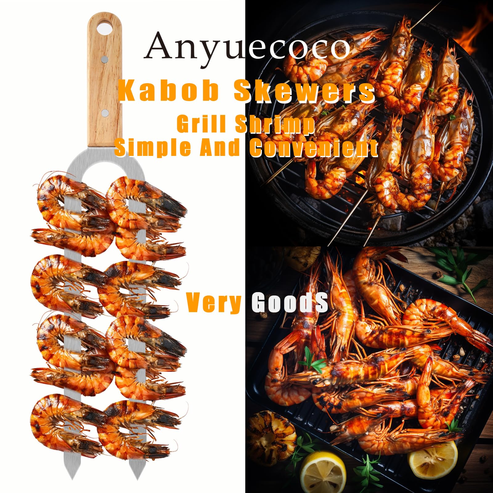 Spiedini per kebab per grigliare, 6 pezzi, 43,2 cm, spiedini a doppia punta per spiedini in acciaio inox, spiedini piatti in metallo, perfetti per carne, pollo, salsicce, verdure, frutti di