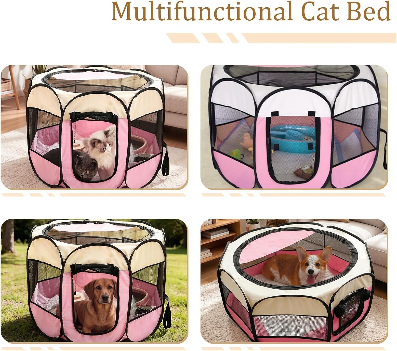 Multifunctional Animal Tent Cage:The Perfect Portable Enclosure for Indoor and Outdoor pet Safety.Featuring a Foldable,Durable Design for Secure Playtime Anywhere. Gray 44.8/44.8/22.8in