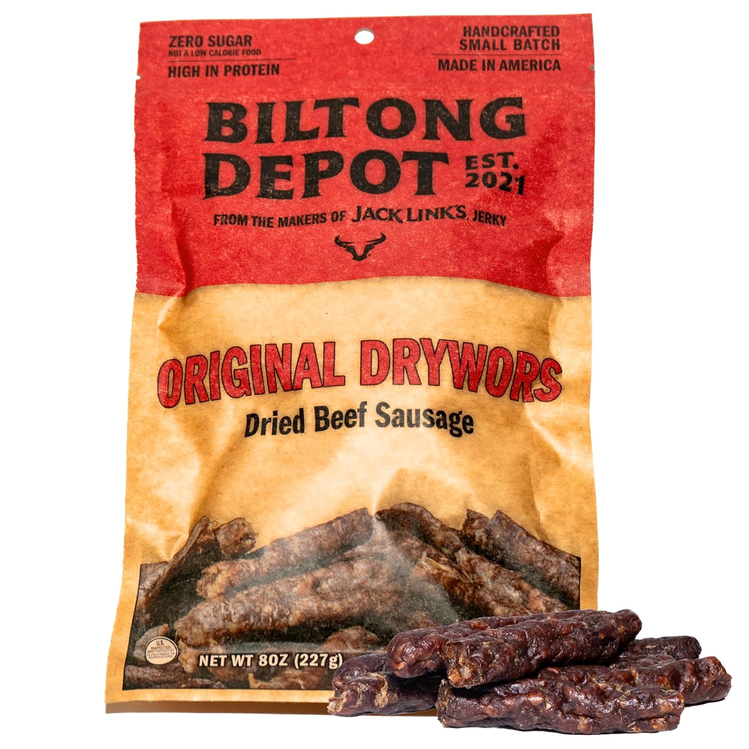 Biltong Depot Original Drywors - 8oz | Air-Dried Beef Snack Sticks | High Protein | Paleo and Keto Friendly | Zero Sugar | Gluten Free | No Artificial Preservatives | No MSG