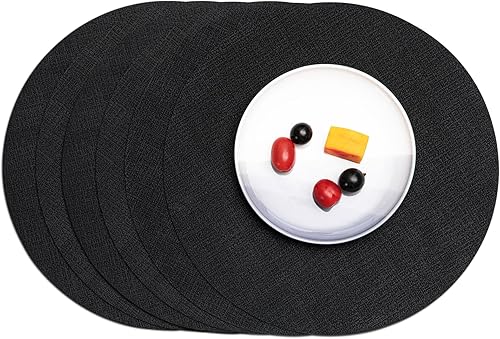 Myir JUN Juego de 6 manteles individuales redondos de doble cara, de piel sintética, para interiores, para mesa de comedor, exteriores,
