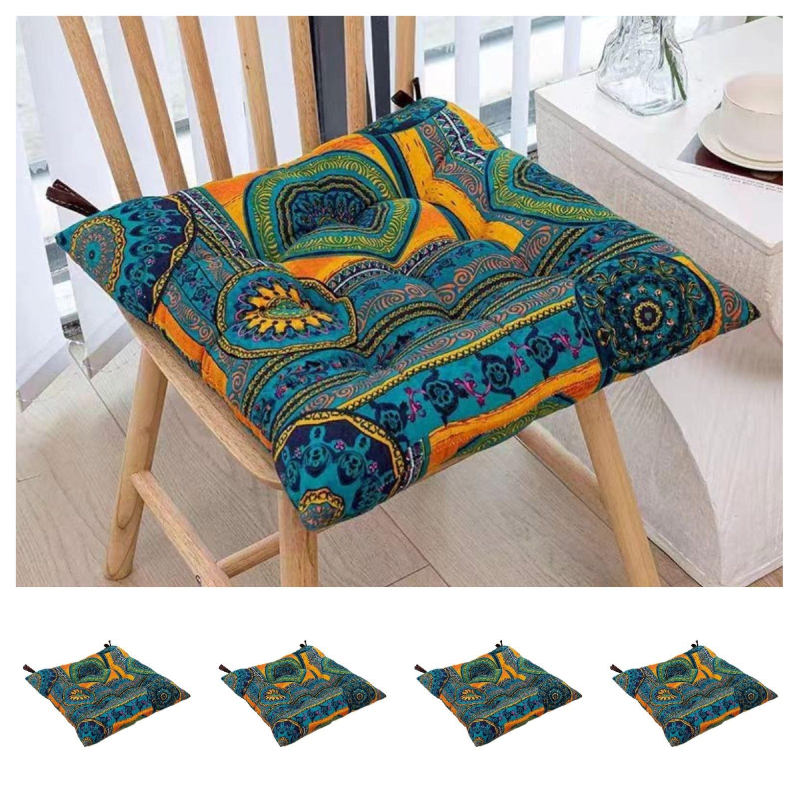 acsewater Moroccan Bohemian Style Square Cotton Linen Cushion, Thickened Yoga Meditation Seat Pad, Ideal For B&B, Coffee Shop & Bay Window Decor 40 * 40cm(4Pcs)