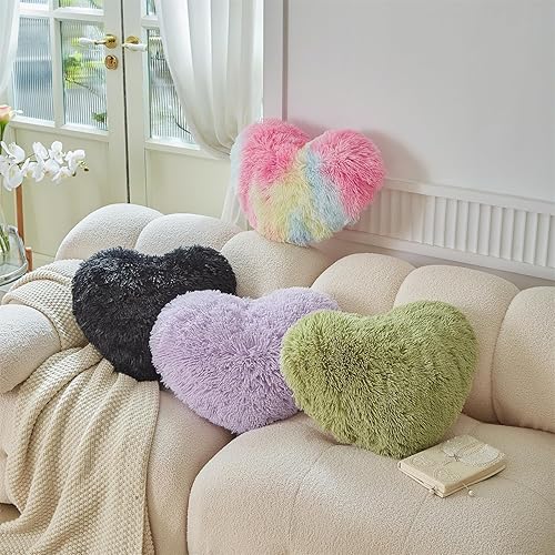 Miniatura 5 de MOOWOO Almohada de corazón esponjosa, almohada de piel sintética, felpa sherpa, cojín suave y bonito, día de San Valentín, día de Acción de Gracias,