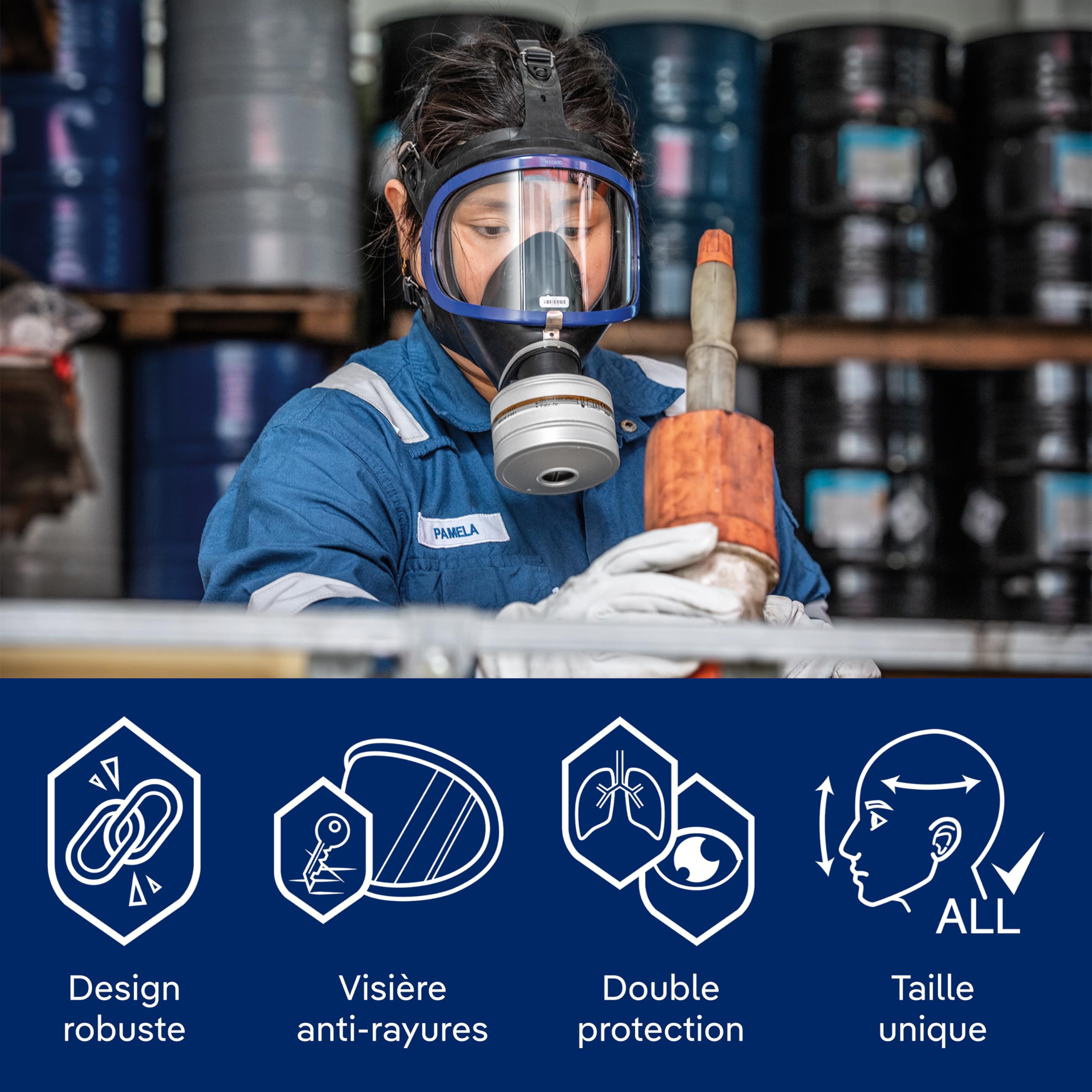 Dräger X-plore 6300 Masque de protection complet | Masque intégral avec raccord fileté standard Rd40 | Pour des travaux de construction, d’industrie