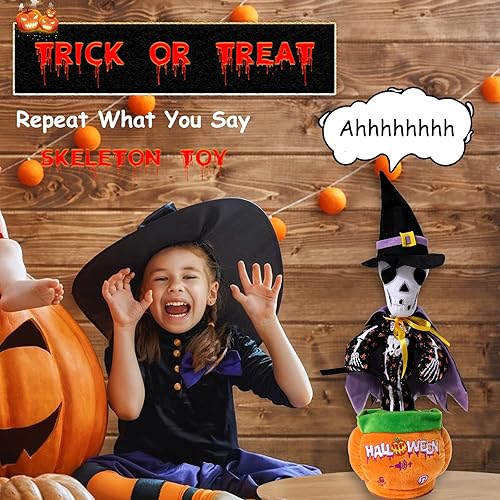 Miniatura 2 de MIAODAM Juguetes de Halloween: esqueleto y cactus parlante, calabaza cantante con canciones de Halloween, decoración de esqueleto brillante