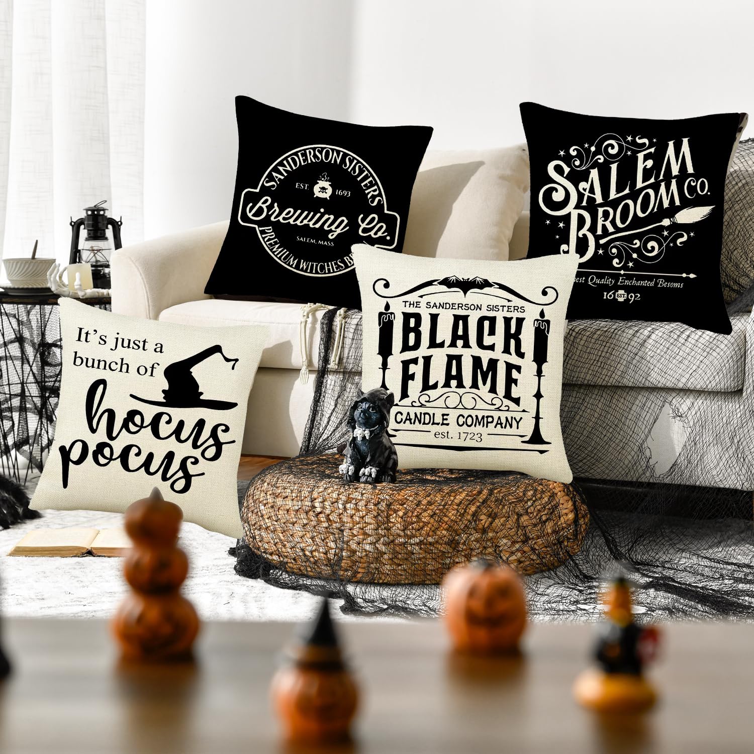 Ogrmar 4-Pack 18x18 Inch Halloween Throw Pillow Covers - Cotton Linen Decorative Cushion Covers For Sofa, Bed - View #8