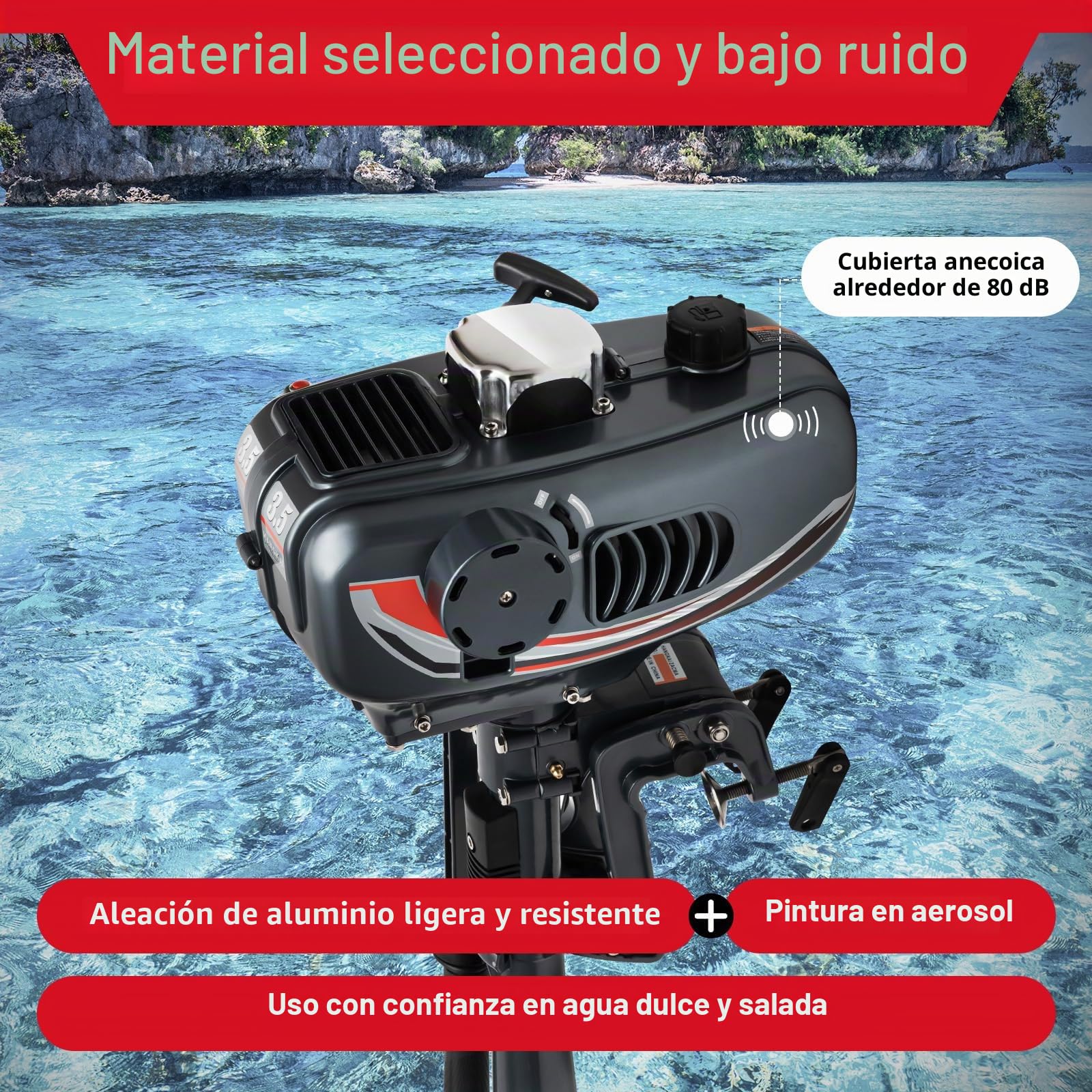 MINRS Motor fuera de borda de gasolina 3,5 CV 2 tiempos 49cc Motor de barco de pesca Profi Motor fuera de borda, medio enfriamiento por agua medio enfriamiento por aire, ahorro de combustible