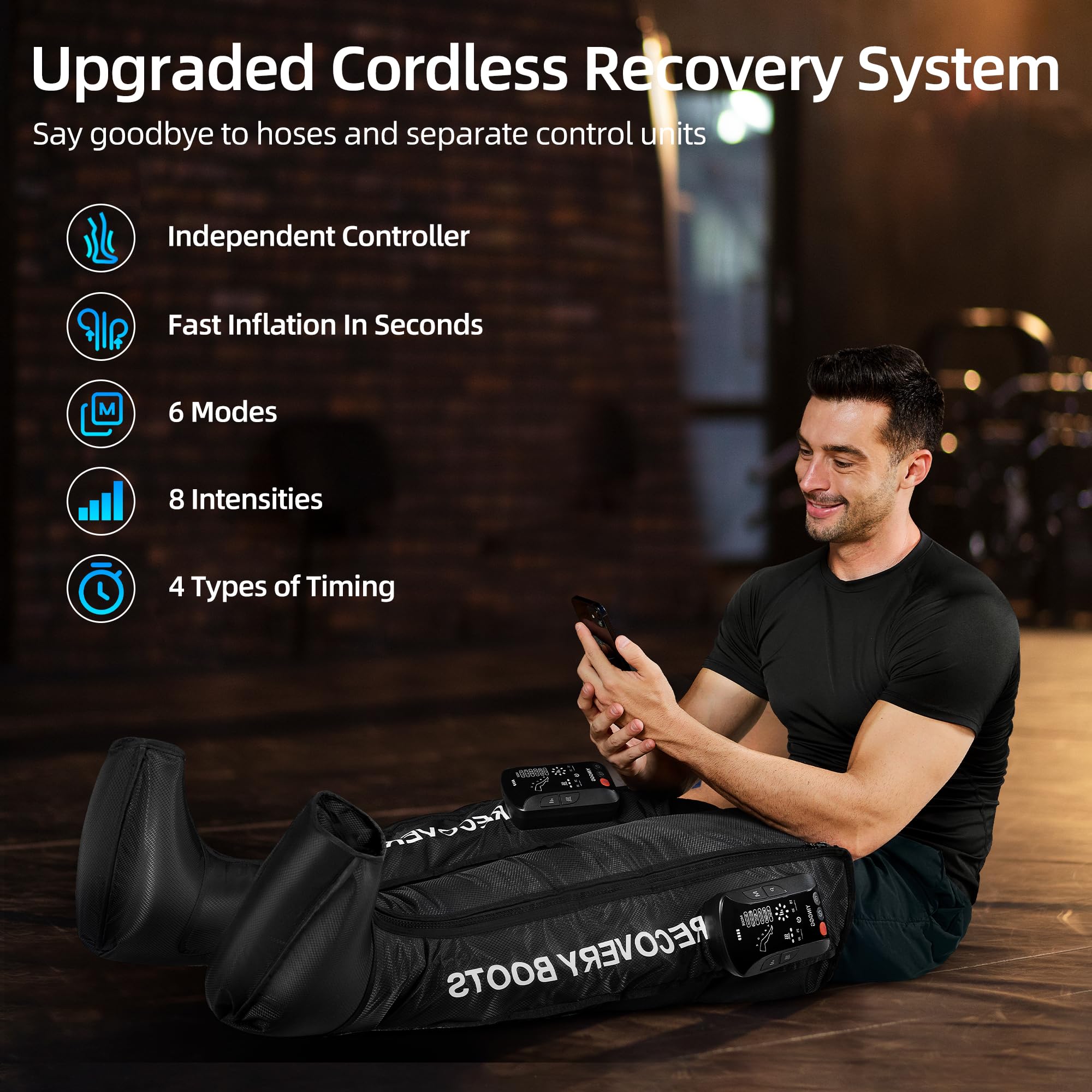 YINGGG Leg Compression Massager with Heat, Cordless Recovery System for Improved Circulation and Fast Recovery, Professional Foot and Leg Massage Boots with 5 Massage Areaes(Two Legs)-Medium