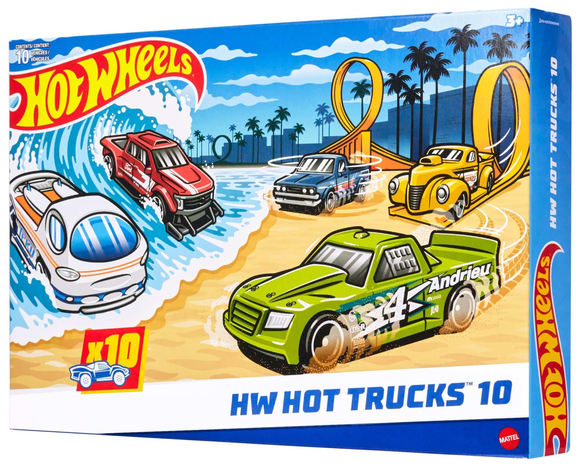 Hot Wheels 1:64 Scale Toy Trucks, Set of 10 Die-Cast Stunt, Utility, Racing & Other Toy Pickup Trucks or Vans, Modern & Retro Models (Styles May Vary)
