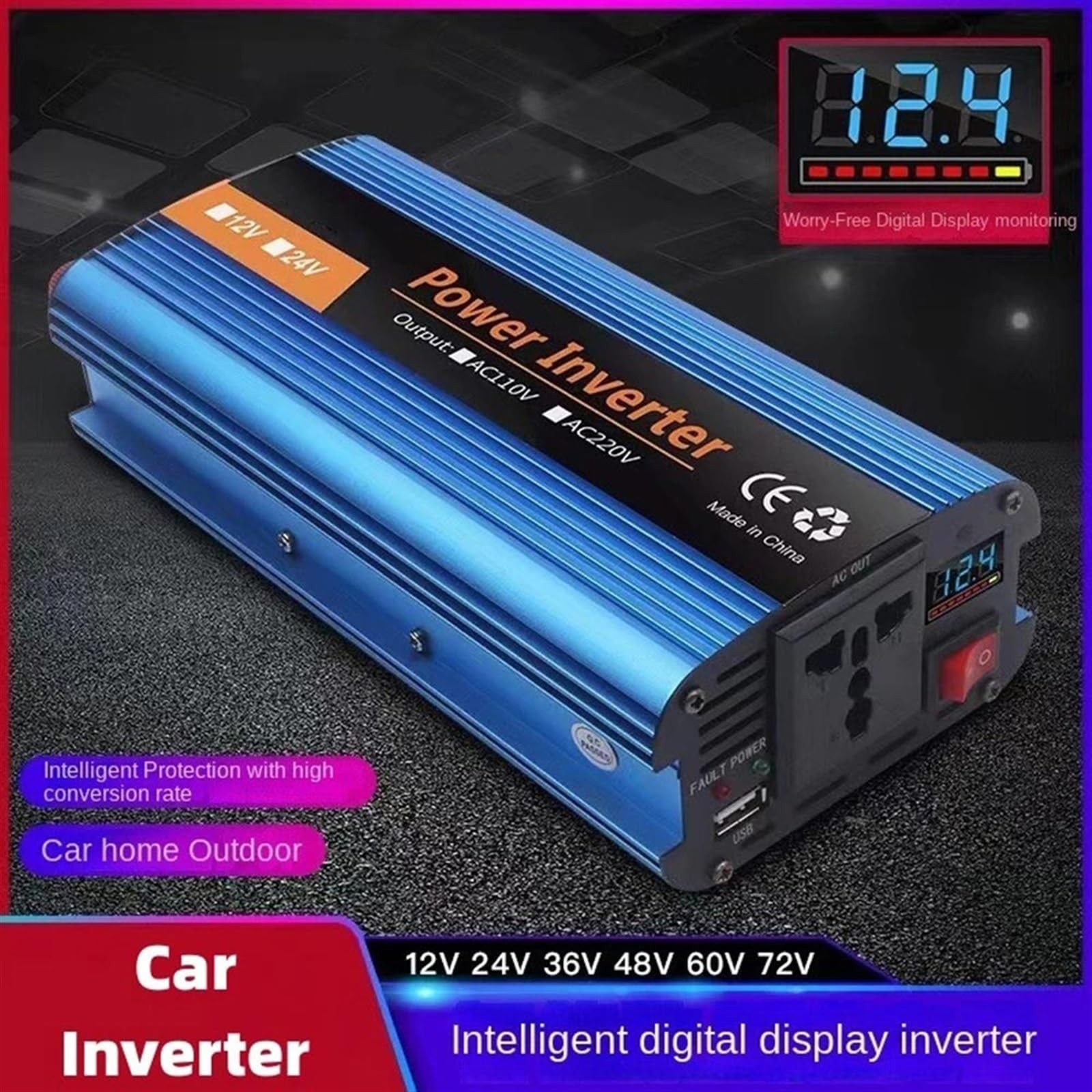 Falownik Zmodyfikowany falownik sinusoidalny 12V 220 falownik 12v do 220 konwerter falownik sinusoidalny przetwornica napięcia samochodowego zasilacz(1200W,12V)