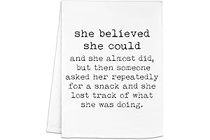 The Funniest Dish Towel: "She Believed She Could" (Unless Snacks Are Involved)