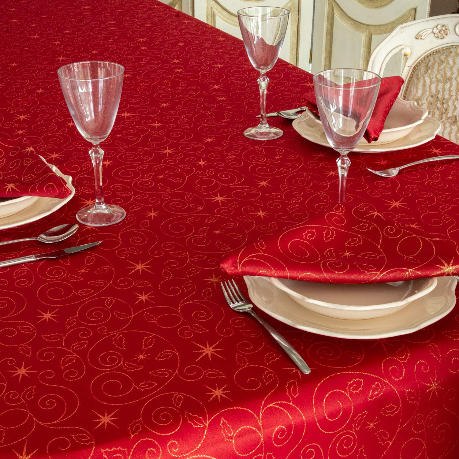 BGEUROPE Nappe - Antitache - Rouge - Réf. Christmas Stars - 150cm x 400cm