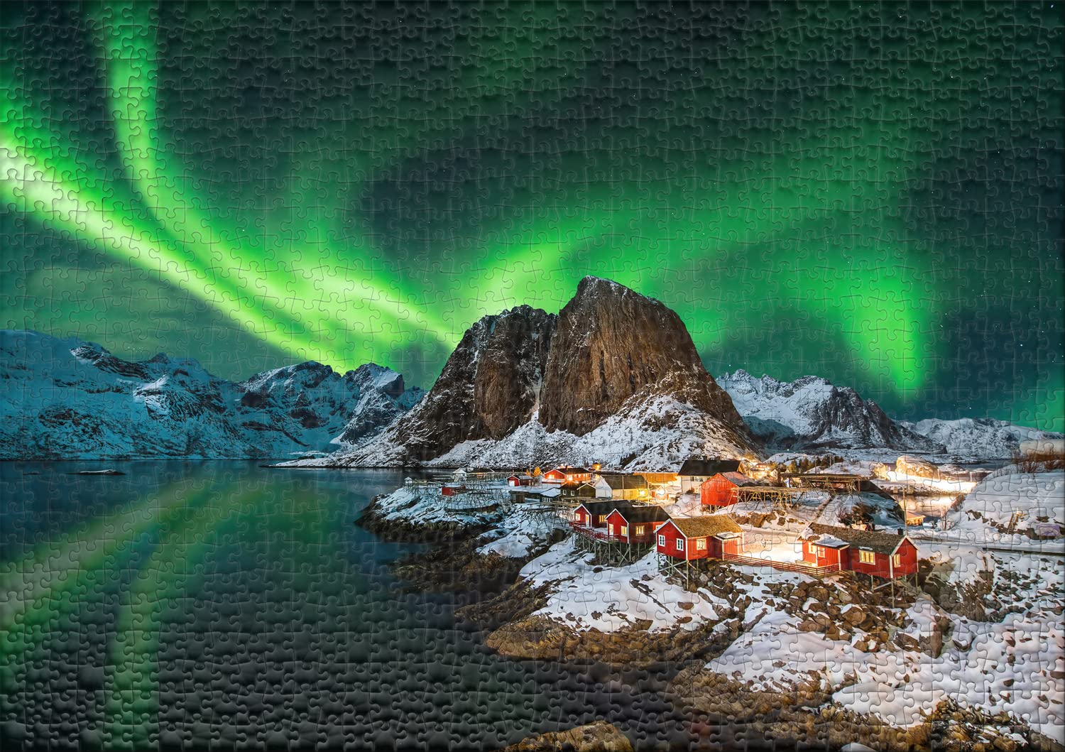 Ulmer Puzzleschmiede Puzzle Norvège 2000 pièces « Aurore boréale » - Carton de qualité supérieure - 97 x 69 cm - Puzzlers pour adultes