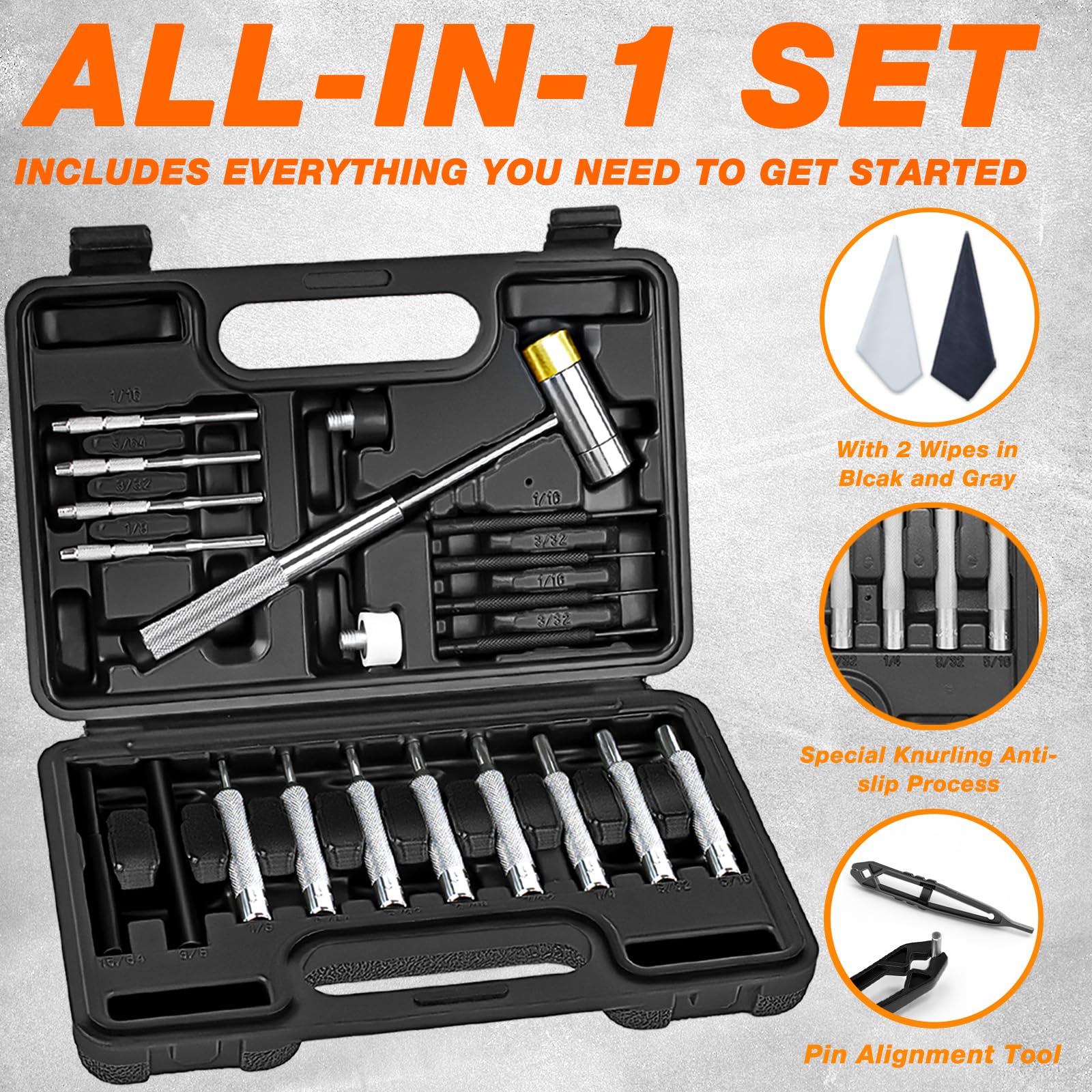 25pc Punch Set with Hammer and Bench Block L202