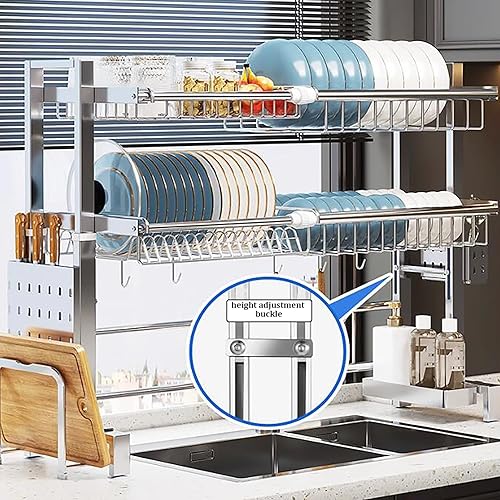 Miniatura 3 de LONONE Escurridor de platos para colocar sobre el fregadero, escurridor de platos grande ajustable para encimera de cocina, acero inoxidable 304, 2