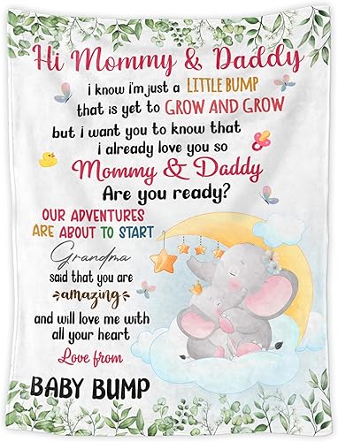 Miniatura 2 de Manta personalizada para futura mamá papá de Baby Bump Nana Nuevos Padres Regalos I Already Love You Leaf Mommy Baby Elephant with Moon Custom Name