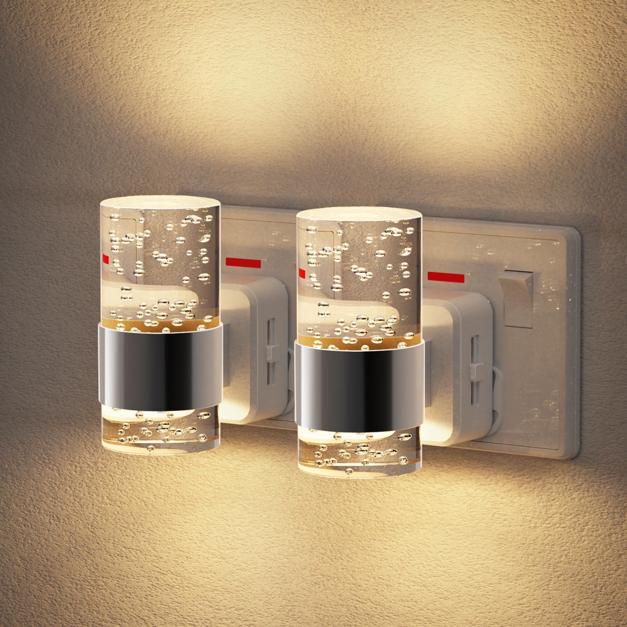 JandCase LED Night Light Plug in Wall, Acrylic Nightlight with Dusk to Dawn Sensor, Adjustable Brightness 0-100LM, 3000K Warm White, Dimmable Night Light for Bedroom Hallway Kitchen[2 Pack] — image 1