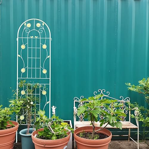 Miniatura 4 de Paquete de 2 enrejados de jardín de metal de 71 x 19.7 pulgadas, romántica francesa, a prueba de óxido, soporte de flores vegetales, enrejado de