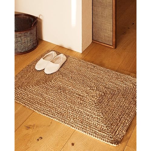 FRELISH DECOR Handwoven Jute Area Rug - 2x3 feet - Natural Yarn - Rustic Vintage Beige Braided Reversible Rug - Eco Friendly Rugs for Bedroom - Kitchen - Living Room - Farmhouse (2'x3')