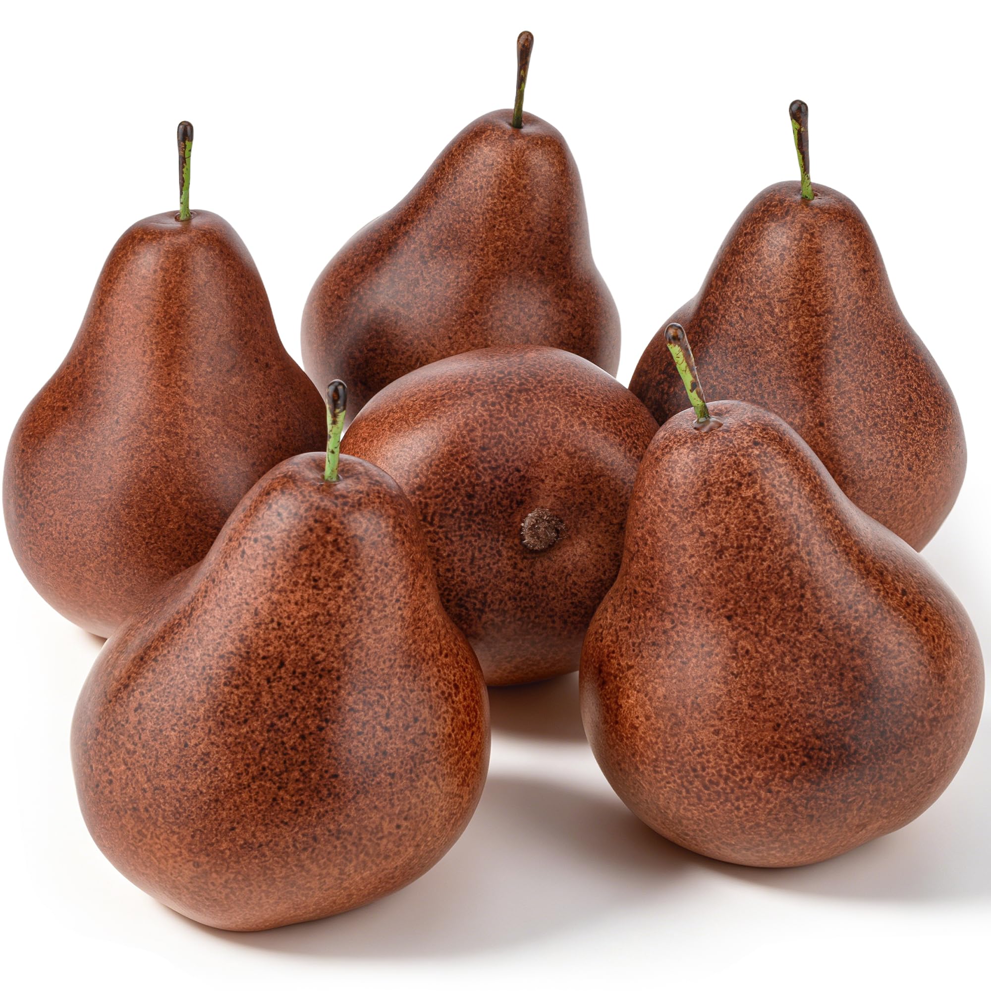 Funzhan 6pcs Faux Brown Pears Fake Pear Fruit Decor Realistic Artificial Pears Plastic Fruits Bowl Decoration for Home Kitchen Office Table Centerpiece Party Ornaments Shop Supermarket Props