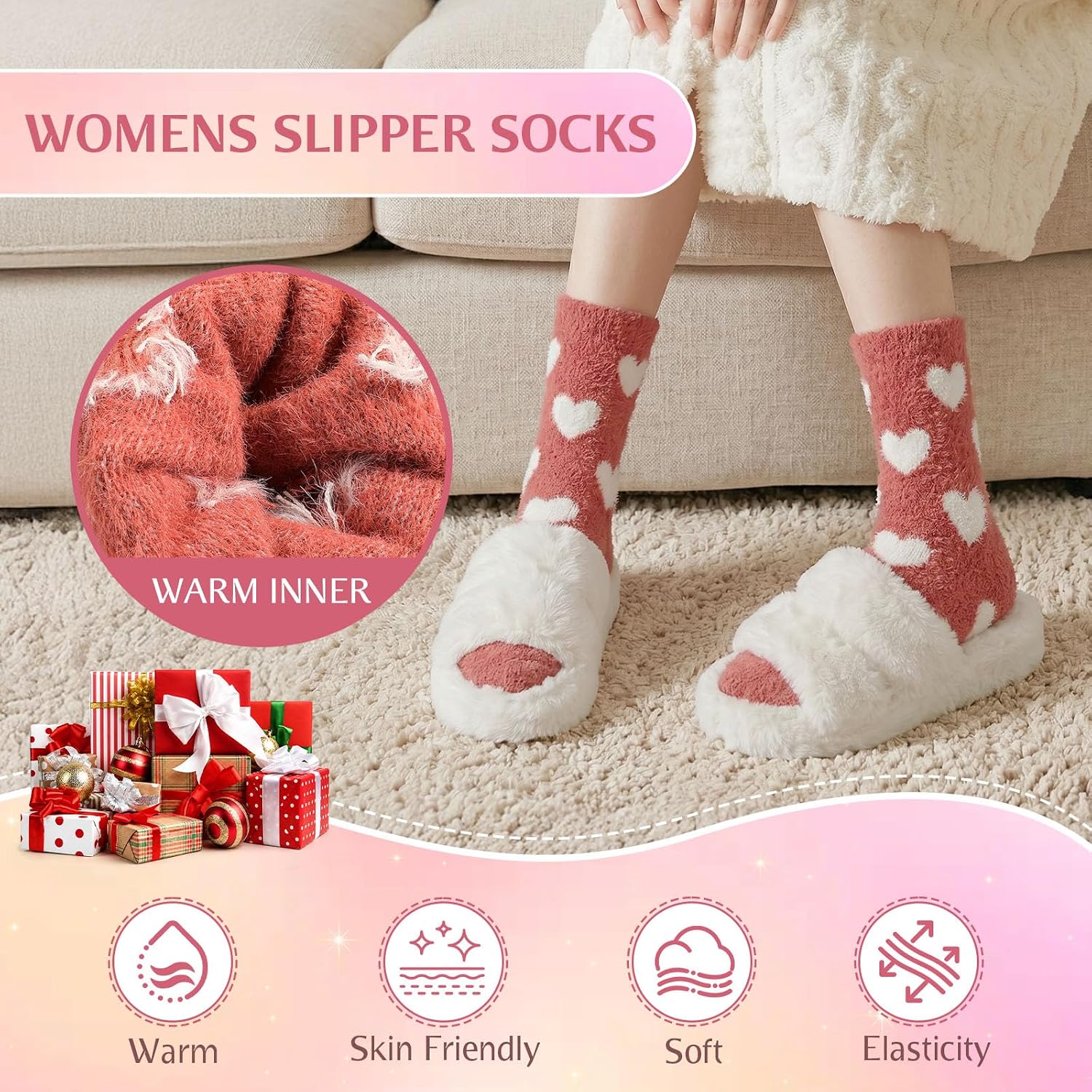 Fuzzy Socks for Women Winter Cozy Fluffy Sock, 6 Pairs,Size 9-11