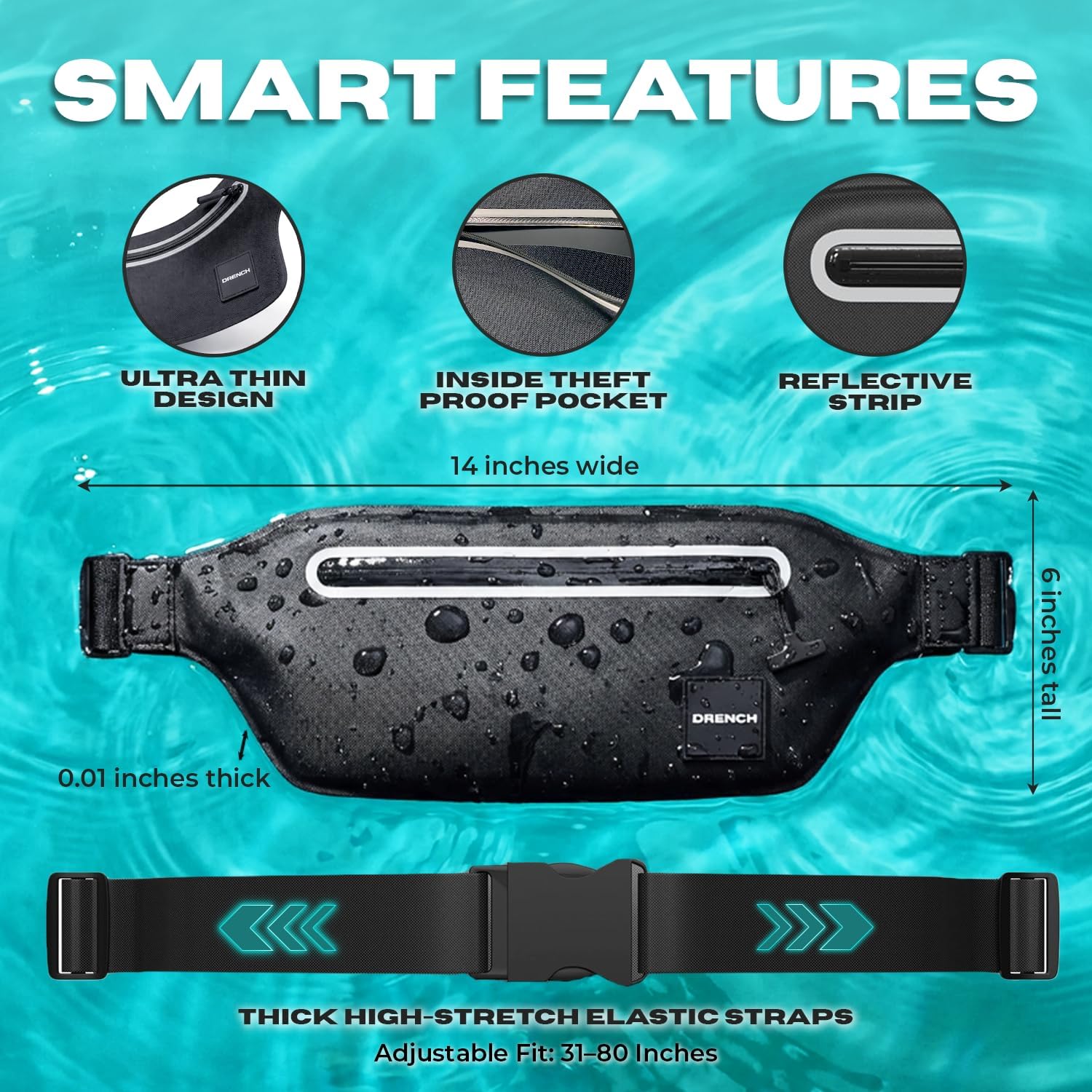Drench 100% Underwater Waterproof Fanny Pack. Waist Pack. Submersible Waterproof Phone Pouch. Dry Bag for Swimming, Boating, SUP & Snorkelling. Underwater Phone case. Floating Belt Bag