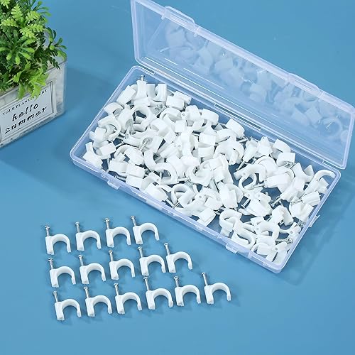 Miniatura 6 de Clips para cable, 120 grapas de cable de 0.394 pulgadas. Clips de pared de alambre con clavos de cable. Clips de cable blancos, RG6 RG59 CAT5 CAT6