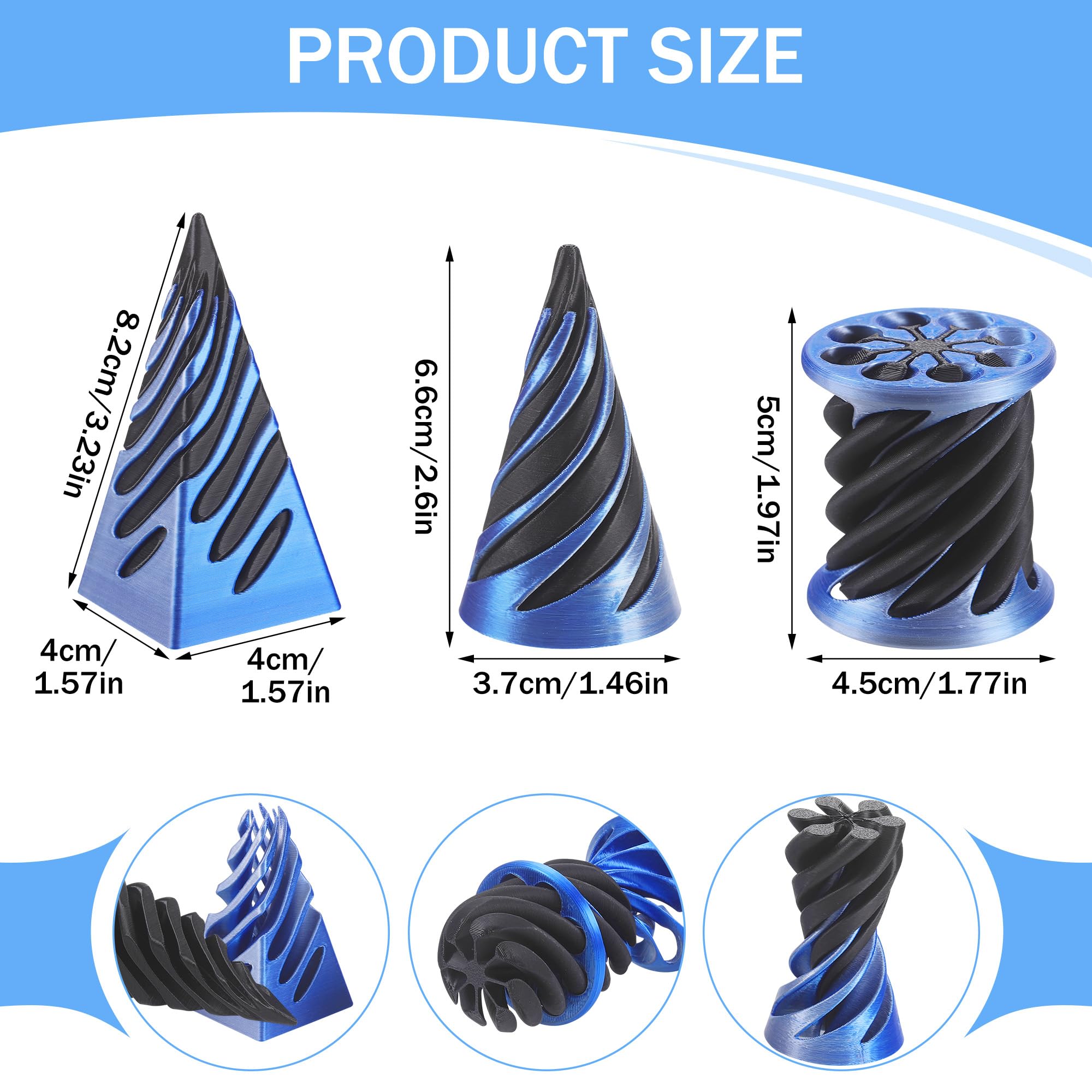 3Pcs Impossible Spiral Cone Fidget Toy, 3d Printed Fidget Toys, Stress Relief Toys for Anxiety Desk Toy Gift for Adults - Image 2