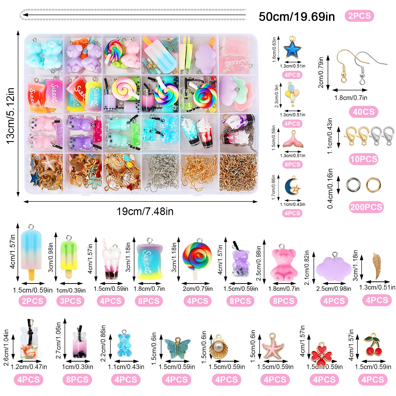 UCAMP 161 Pezzi Charms Set di Pendenti,Caramelle Orecchini Fai Da Te,Charms Farfalla Ciondolo Bubble Tea Portachiavi Orso Gommoso Orecchini Regalo Fai Da Te,Regalo Natale per Ragazza