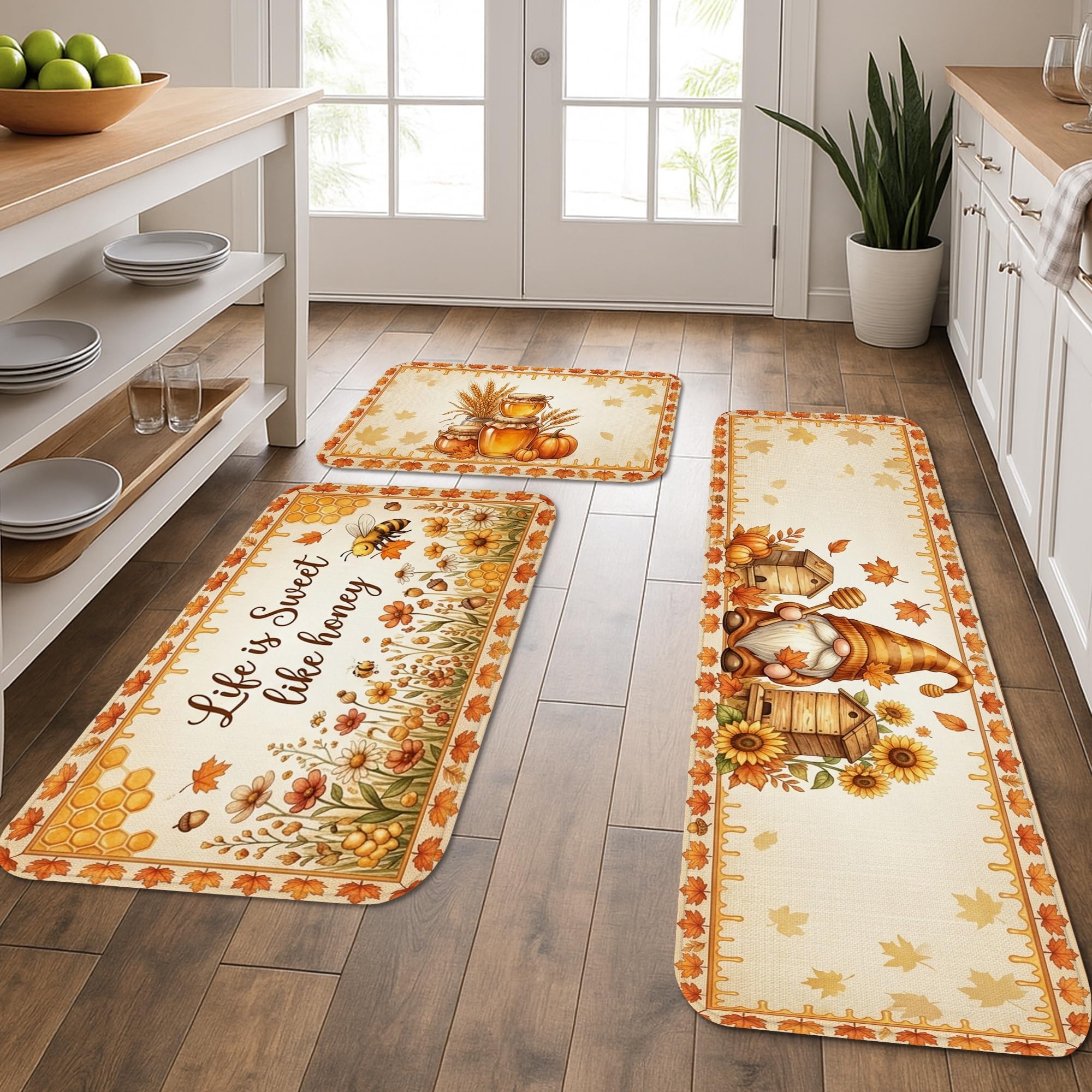 Lot de 3 tapis de cuisine rustiques tournesol lavables en machine