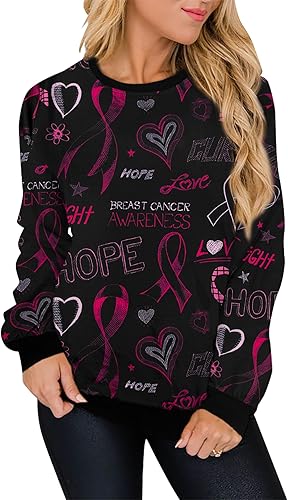 Miniatura 4 de ALLTB Camisas de cáncer de mama para mujer, sudadera de cinta rosa, camiseta de concientización sobre la lucha contra el cáncer, camiseta casual de