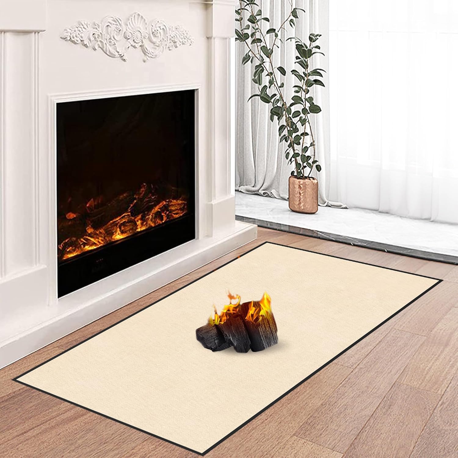Hearth Rugs for Fireplaces Fire Resistant, 59 x 32 x 0.04 inch Fireproof Fireplace Mat Hearth Rug, Hearth Pads for Wood Stove Fireplace Indoor Outdoor, Protect Floors Carpets from Sparks Embers-Khaki