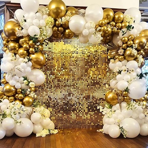 Miniatura 8 de Telón de fondo de pared dorado brillante, 24 paneles con purpurina, telón de fondo redondo de lentejuelas, decoración de pared para boda, despedida