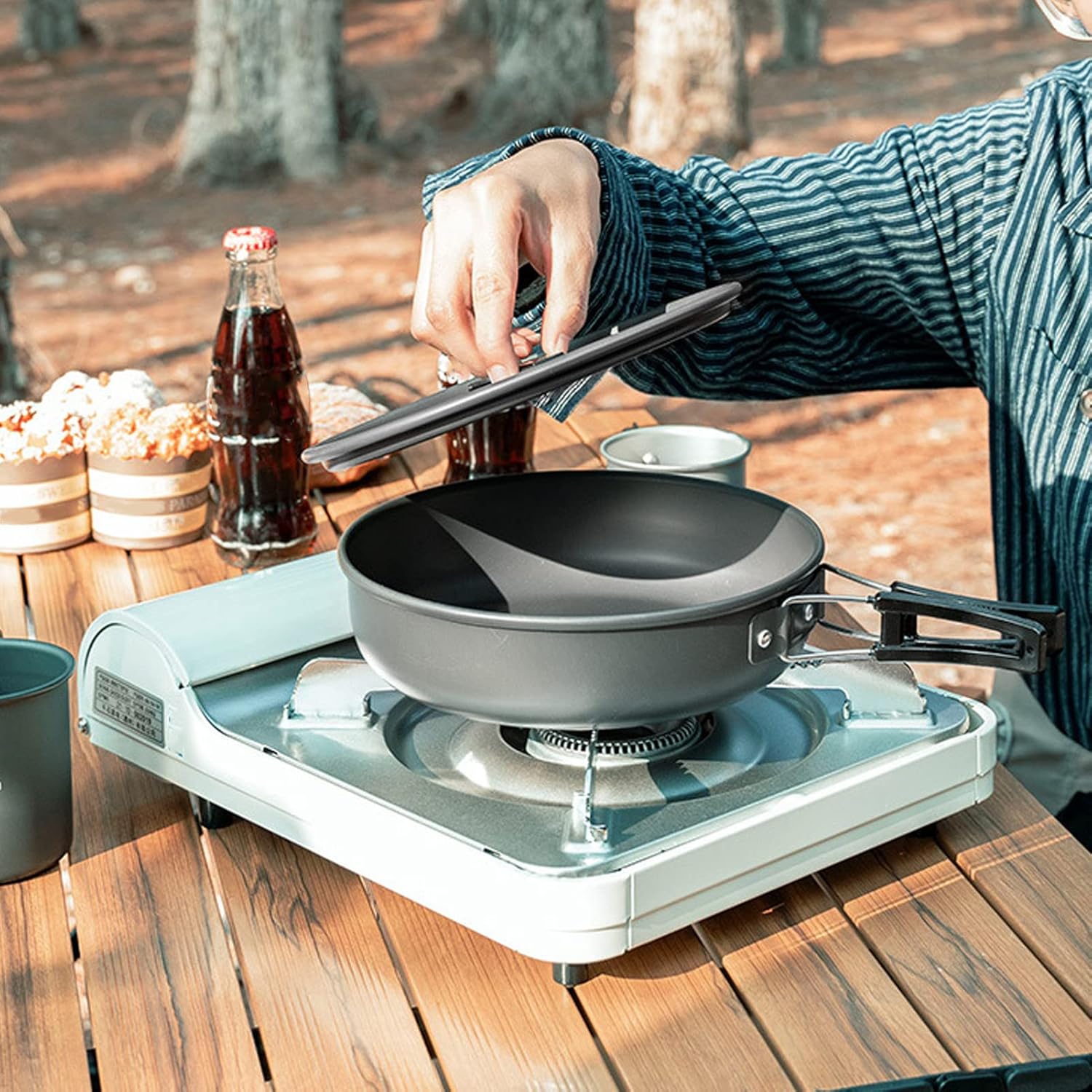 Camping Cookware Kit Portable Camping Cooking Set Aluminum Alloy Pot Teapot Fry Pan Saucer Plate Bowl Soup Spoon for Outdoor Traveling Hiking Backpacking