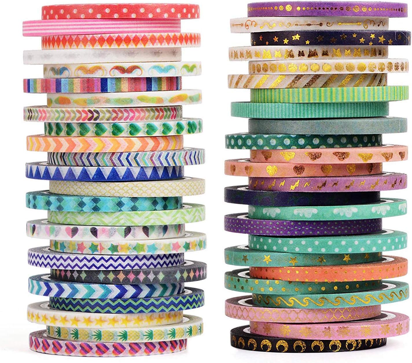 MOXIX 48 Rolls Washi Tape Set,Foil Gold Skinny Decorative Masking Washi Tapes,3MM Wide DIY Masking Tape