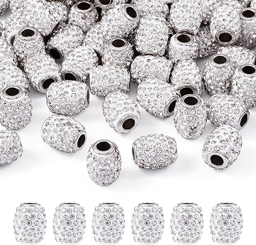 Cheriswelry 100 cuentas europeas de agujero grande con diamantes de imitación de barril hechas a mano, arcilla polimérica, cuentas espaciadoras