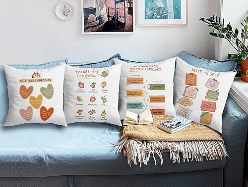 Miniatura 2 de Znzd Juego de 4 fundas de almohada con citas inspiradoras para el cuidado personal, control de salud mental, decoración del hogar, dormitorio,