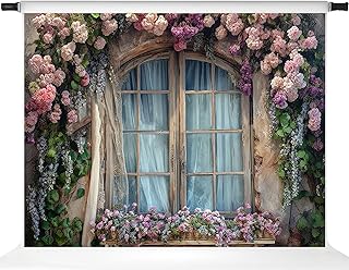 Kate Pink Floral Window Photo Backdrop Spring Enchanted Flower Windowsill Girl Photoshoot Background Photo Studio Props, 7x5ft - Buy now