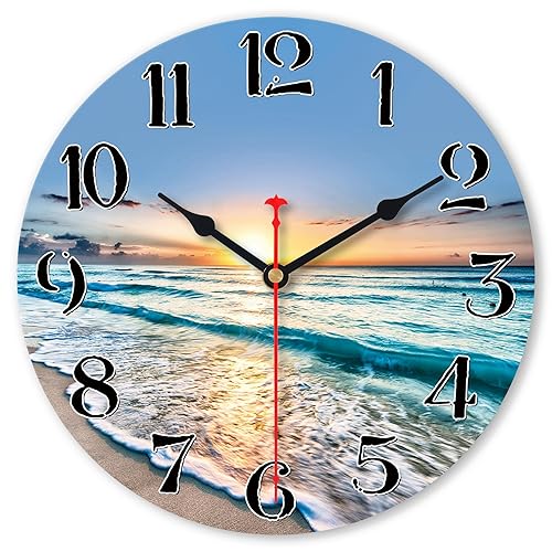 VIKMARI Beach Wall Clock Battery Operated 8 Inches Blue Ocean