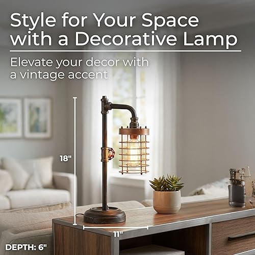 Miniatura 2 de Sagebrook Home Lámpara de mesa de tubo de metal de estilo industrial, bombilla incluida, funciona con pilas, negro y cobre, 11 pulgadas de largo x 6