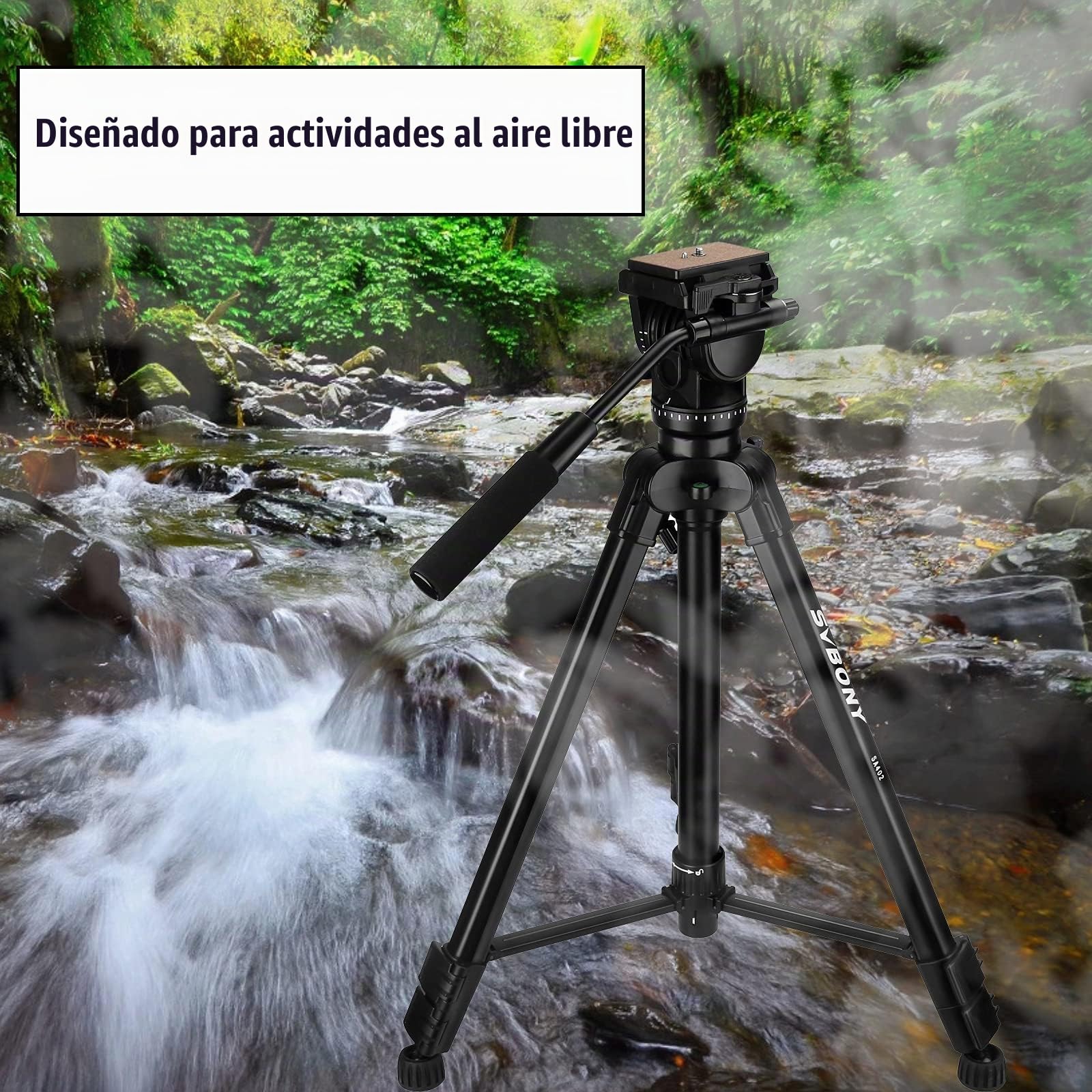 Svbony SA402 Trípode de Cámara con Cabezal Fluido de Aluminio, Trípode de Viaje Panorámico 360 Grados 64,56 Pulgadas, para Vídeo Cámara SLR Fotografía Telescopio Terrestre