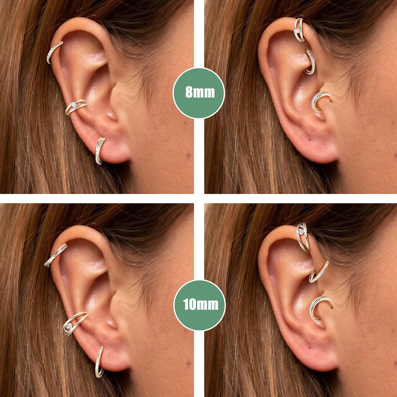 ZHDCC Nose Ring Hoop 3Pcs Surgical Steel Hoop Nose Rings 18G/20G Hinged CZ Nose Piercing Jewelry 14K Gold 8MM/10MM Septum Clicker Lip Rings Helix Rook Tragus Daith (16 gauge - Image 3